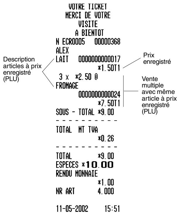 OLIVETTI ECR 3550 T - Enregistrement d'une vente à l'aide de codes d'articles à prix enregistré (PLUs) - 1
