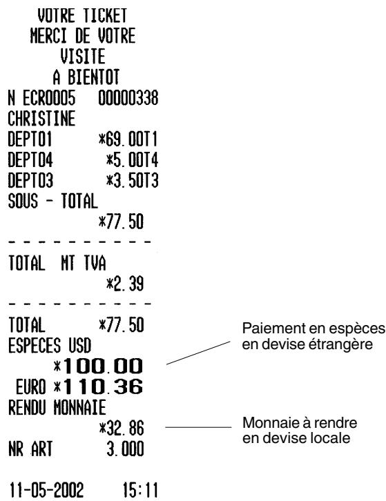 OLIVETTI ECR 3550 T - Enregistrement d'une vente multiple dans un rayon avec paiement en USD et rendu monnaie en devise locale - 2