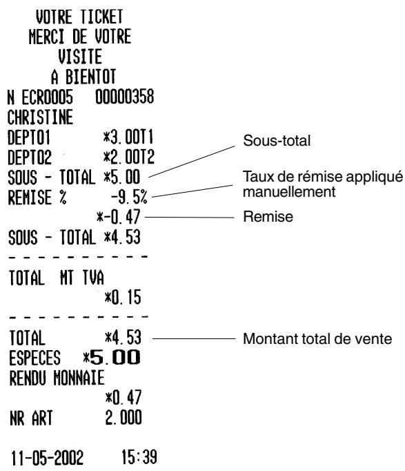 OLIVETTI ECR 3550 T - Application d'un taux de remise nonprogrammé au total d'une vente - 1