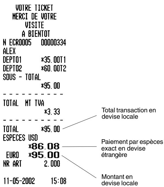 OLIVETTI ECR 3550 T - Enregistrement d'une vente multiple dans un rayon avec paiement en USD et rendu monnaie en devise locale - 1