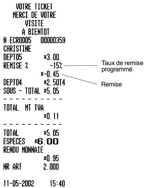OLIVETTI ECR 3550 T - Application d'un taux de remise programme (-%) sur certains articles - 1