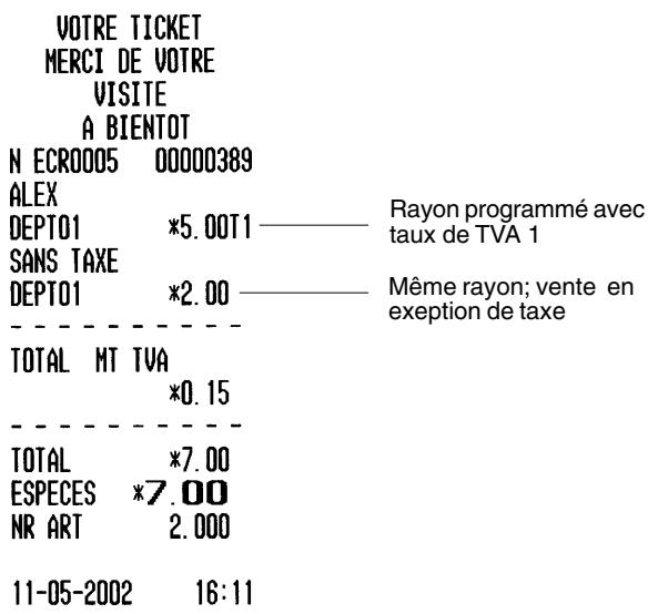 OLIVETTI ECR 3550 T - Remplacement d'un taux de taxa prédéfini dans une vente de rayon par un statut Sans taxe. - 1