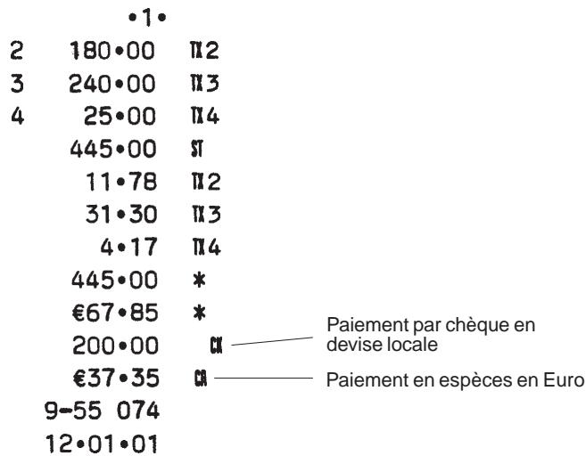 OLIVETTI ECR 5200 - Paiement en devise locale par chèque et en euros en espèces - 1