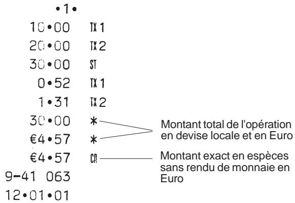 OLIVETTI ECR 5200 - Enregistrement d'une vente multiple avec paiement exact en espèces en euro - 1