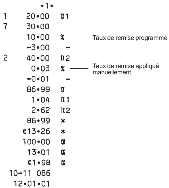 OLIVETTI ECR 5200 - Application d'un taux de remise programme à certains articles et un taux non programme à d'autres - 1