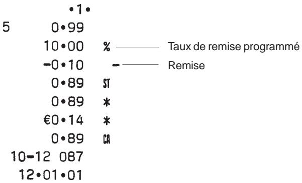 OLIVETTI ECR 5200 - Application d'un pourcentage de remise (-%) sur un article - 1