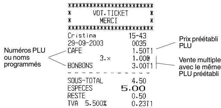 OLIVETTI ECR 5500 - Enregister une transactions de ventes en utilisant les codes programmes PLU - 1