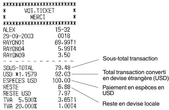 OLIVETTI ECR 5500 - Enregistrer une vente avec rayons multiples avec paiement en dollars et reste en devise locale. - 1