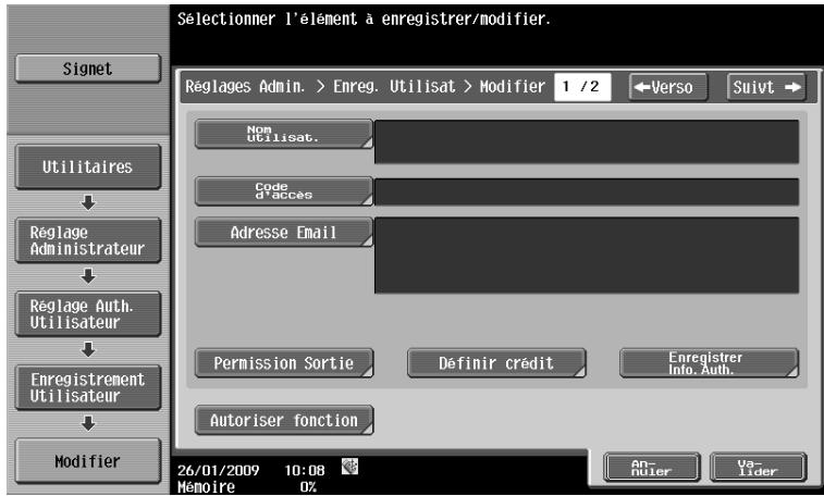 OLIVETTI D-COLOR MF360 - Enregistrer un utilisateur depuis le Panneau de contrôle de cette machine - 2