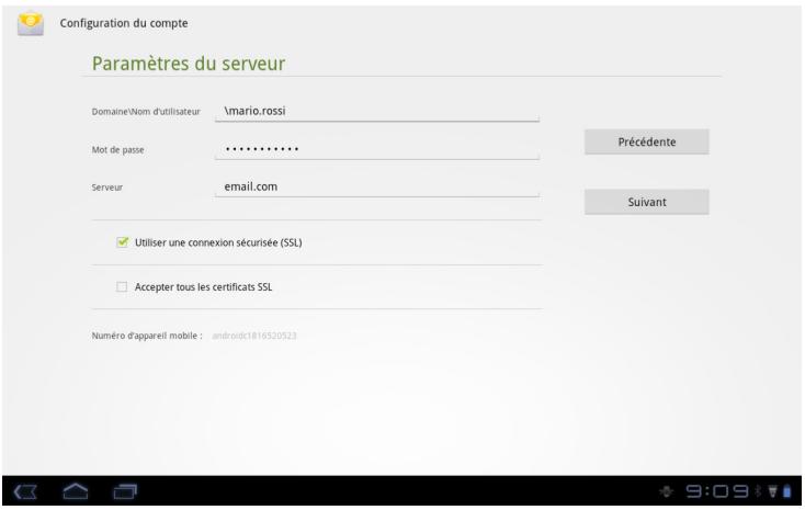 OLIVETTI OLIPAD 110 - Configuration d'un compte Exchange - 1
