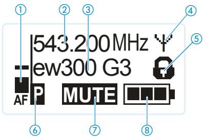 SENNHEISER EW 300 IEM G3 - Vue d'ensembles des affichages de I'émetteur de poche SK 300 - 1