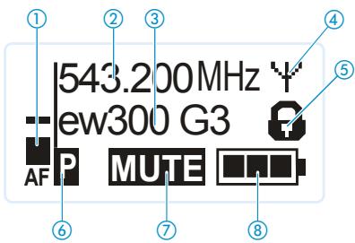 SENNHEISER EW 300 IEM G3 - Vue d'ensembles des affichages de l'émetteur à main SKM 300 - 1