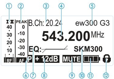 SENNHEISER EW 300 IEM G3 - Vue d'ensembles des affichages du récepteur EM 300 - 1