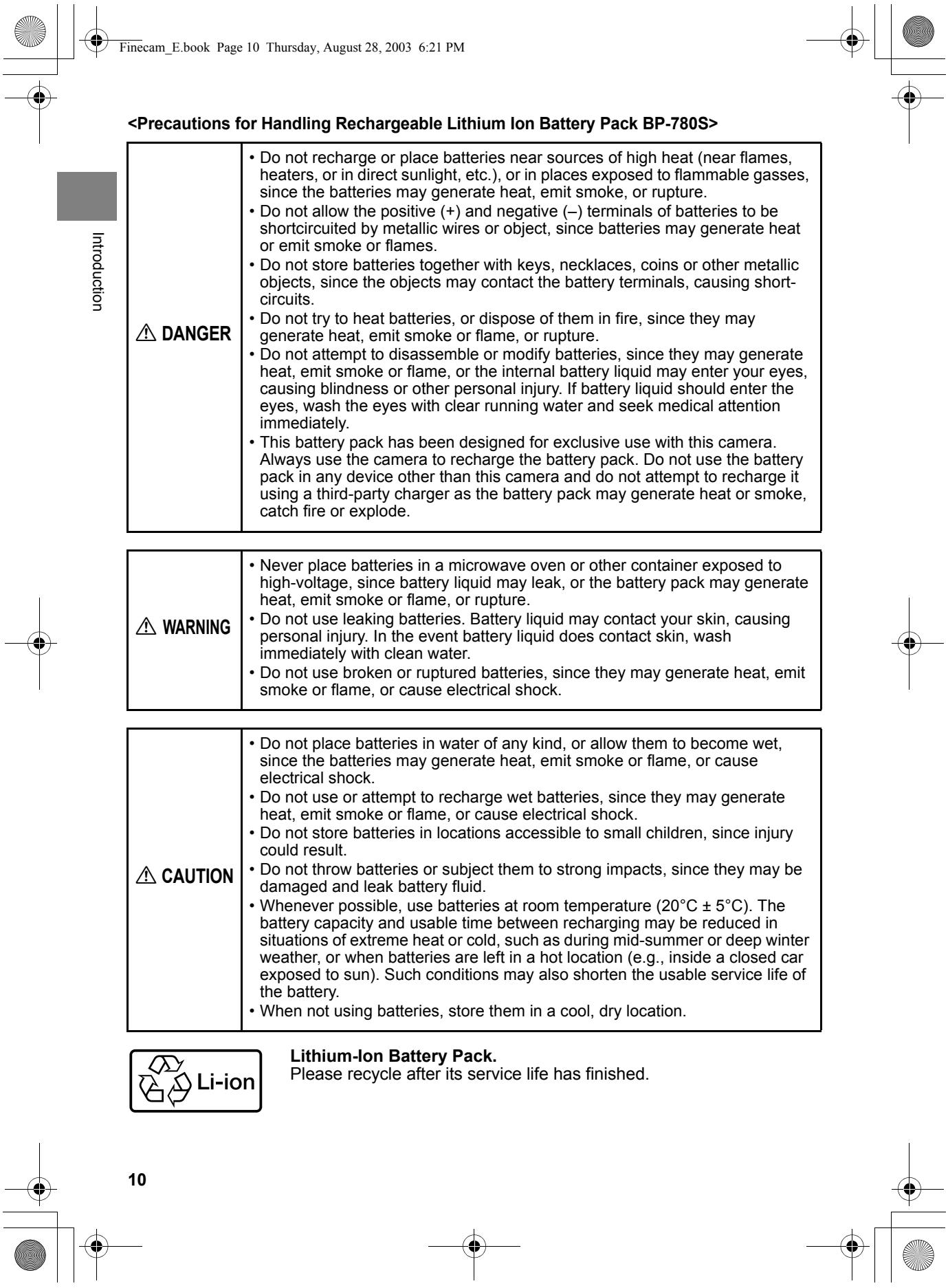 KYOCERA FINECAM SL300R - Handling Precautions - 1