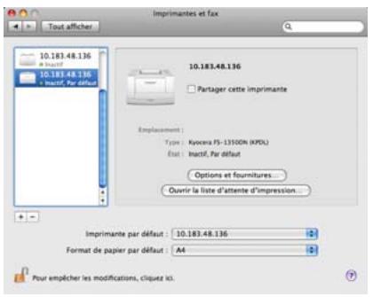 KYOCERA FS-1350DN - Installation du pilote de l'imprimante sur un ordinateur équipé de Mac OS - 10