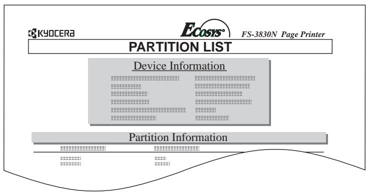 KYOCERA FS-3820N - Impression de la liste des partitions - 1