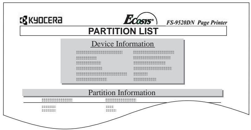 KYOCERA FS-9120DN - Impression de la liste des partitions - 1