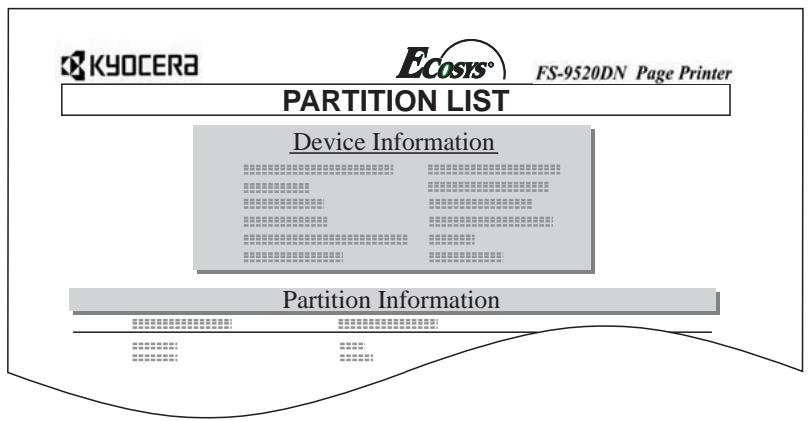 KYOCERA FS-9520DN - Impression de la liste des partitions - 1