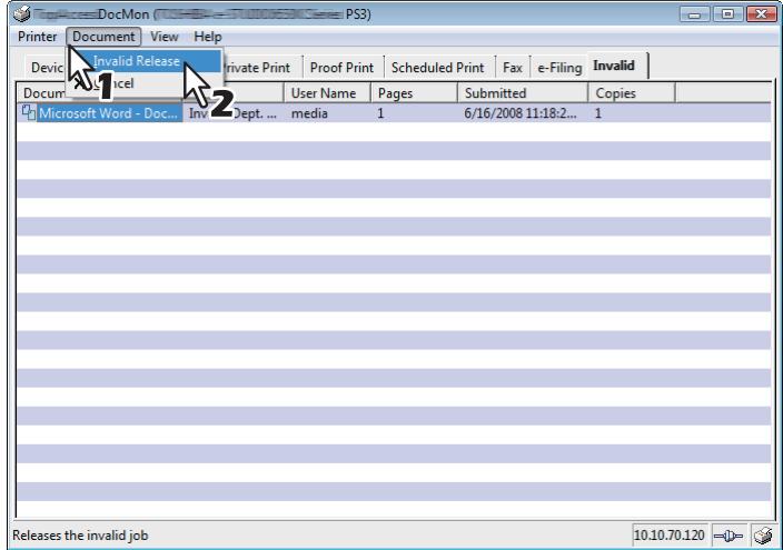 KYOCERA TASKALFA 650C - Dans le menu [Document],CHOISSEZ [Lancer les travaux non valides]. - 1