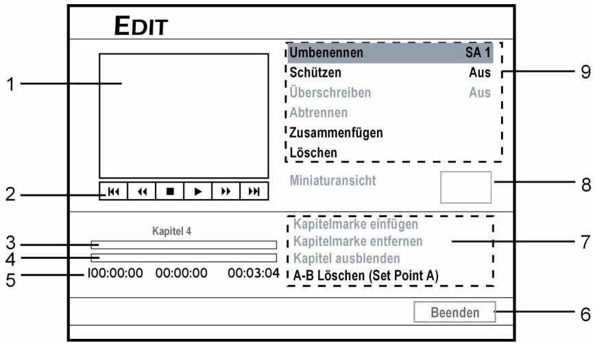 MEDION DVD RECORDER MD 82000 - Das Bearbeitungsmenu - 1