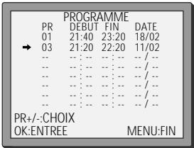 DAEWOO SVP2600 - Liste des programmations - modification ou effacement de programmations - 2