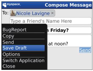 BLACKBERRY MYSPACE - Save a draft of a message - 1