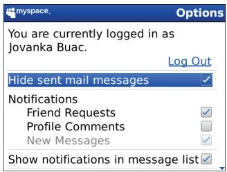 BLACKBERRY MYSPACE - View or hide sent messages - 1