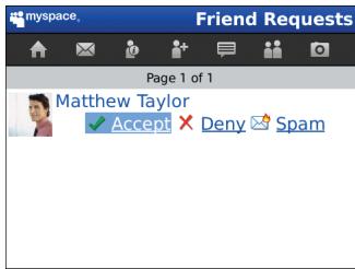 BLACKBERRY MYSPACE - Accept or decline a friend request - 1