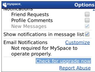 BLACKBERRY MYSPACE - Check for the latest version of MySpace for BlackBerry devices - 1