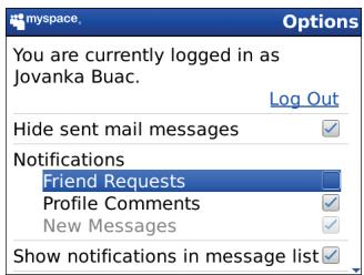 BLACKBERRY MYSPACE - Stop receiving a new item indicator on the Home screen of your device - 1