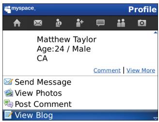 BLACKBERRY MYSPACE - View a friend's blog - 1