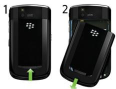 BLACKBERRY TOUR 9600 - Insertion de la carte SIM et de la batterie - 1