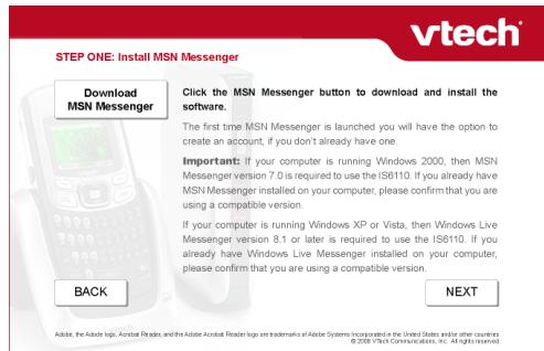 VTECH IS6110 - Installation du logiciel MSN Messenger/AOL Instant Messenger - 1
