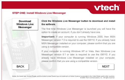 VTECH IS6110 - Installation du logiciel MSN Messenger/AOL Instant Messenger - 2