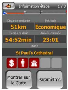 MIO MAP-V3.2-P350-P550 - Données de l'itinéraire affichées (concernant la destination et les étapes) - 1