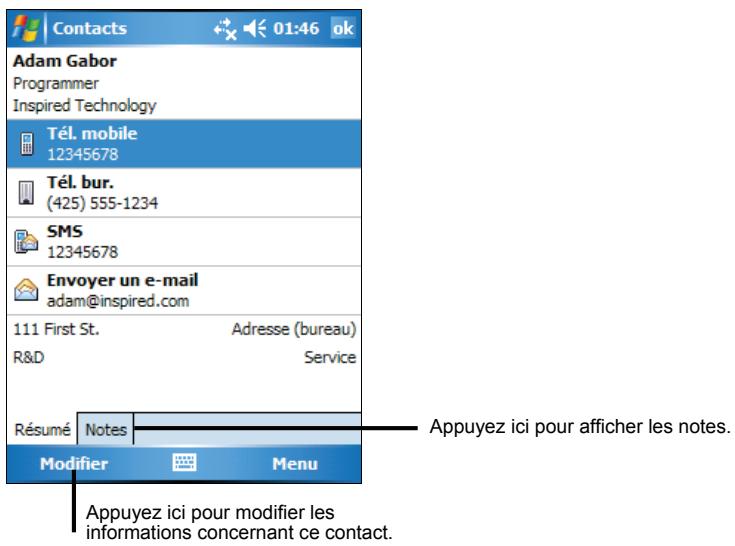 MIO P350 - Utilisation de l'écran résumé des contacts - 1