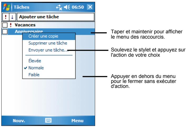 MIO P350 - Menus de raccourcis - 1
