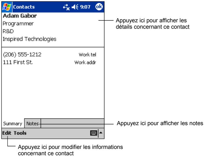 MIO 168 - Utilisation de l'écran Résumé des contacts - 1