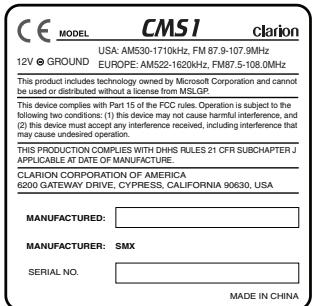 CLARION CMS1 - Avertissement - 1