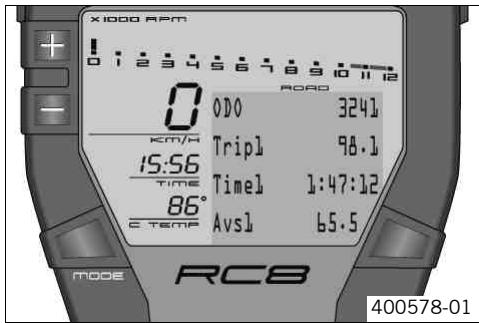 KTM 1190 RC8 R FR - Remarques/messages d'advertisement sur le tableau de bord - 9