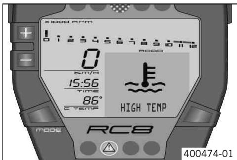KTM 1190 RC8 R FR - Remarques/messages d'advertisement sur le tableau de bord - 4