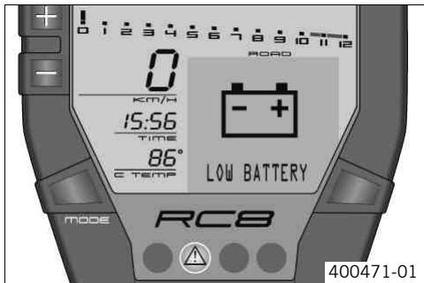 KTM 1190 RC8 R FR - Remarques/messages d'advertisement sur le tableau de bord - 2