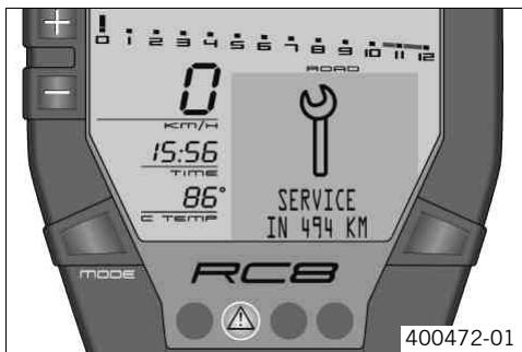 KTM 1190 RC8 R JP - Remarques/messages d'advertisement sur le tableau de bord - 3