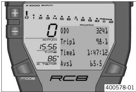 KTM 1190 RC8 R JP - Remarques/messages d'advertisement sur le tableau de bord - 9