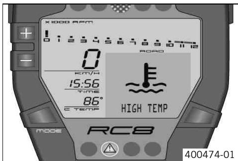 KTM 1190 RC8 R JP - Remarques/messages d'advertisement sur le tableau de bord - 4