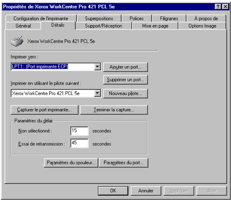 XEROX WORKCENTRE PRO 421DE DIGITAL COPIER - Configuration du port d'imprimante pour Windows 95/98/ME - 1