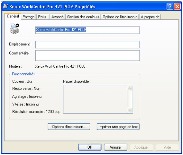XEROX WORKCENTRE PRO 421DE DIGITAL COPIER - Configuration des propriétés de l'imprimante - 1