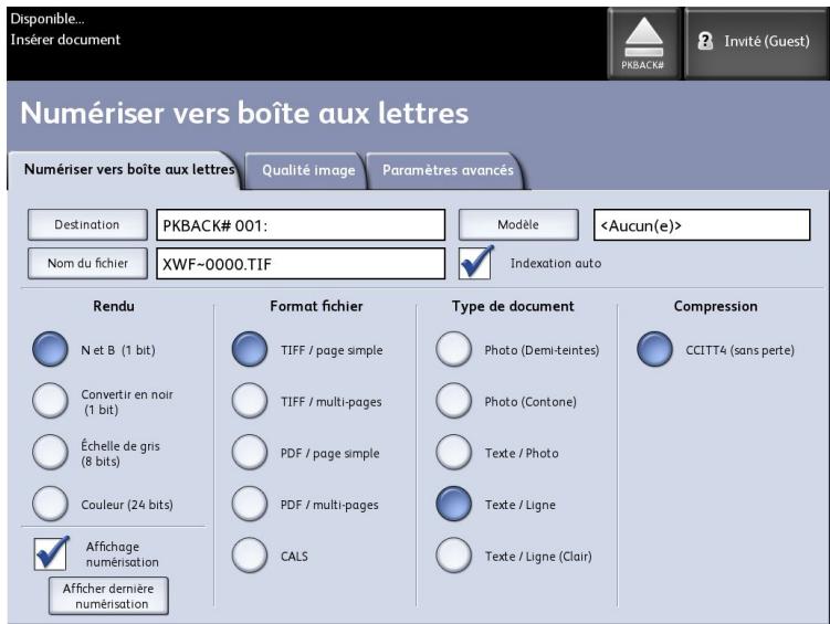 XEROX 6622 - Étape 2 : Sélection des fonctions de numérisation vers une boîte aux lettres - 1
