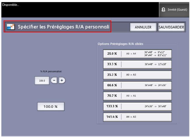 XEROX 6622 - Sélectionner les prêrglages personnalisés de réduction et agrandissement - 2