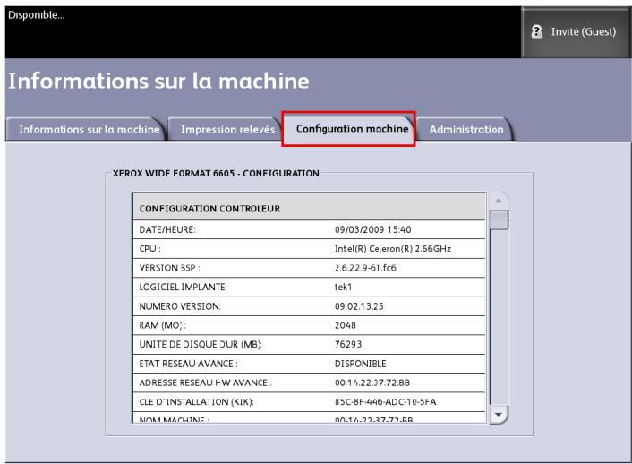 XEROX 6622 - Accès à l'onglet Configuration machine - 1